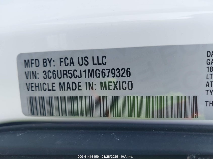 2021 RAM 2500 VIN: 3C6UR5CJ1MG679326