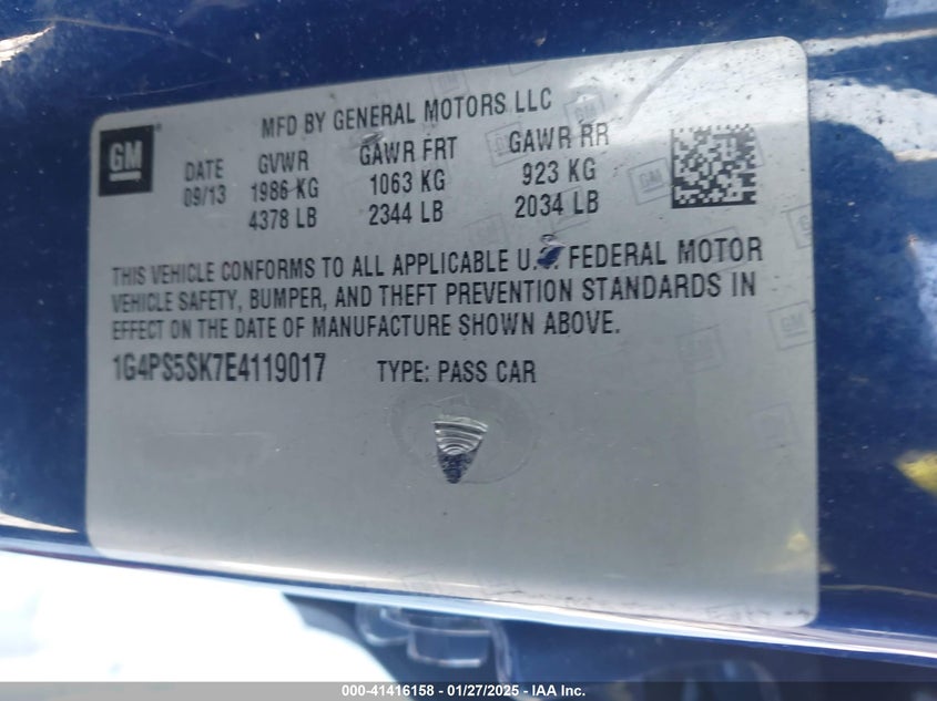2014 BUICK VERANO VIN: 1G4PS5SK7E4119017
