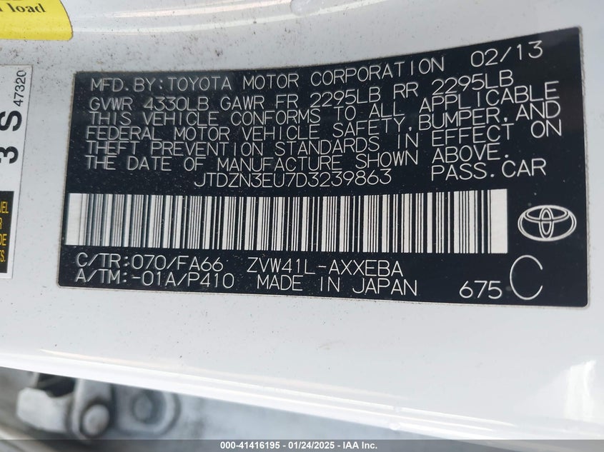 2013 TOYOTA PRIUS V VIN: JTDZN3EU7D3239863