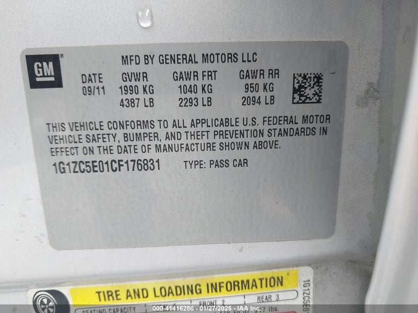 2012 CHEVROLET MALIBU VIN: 1G1ZC5E01CF176831