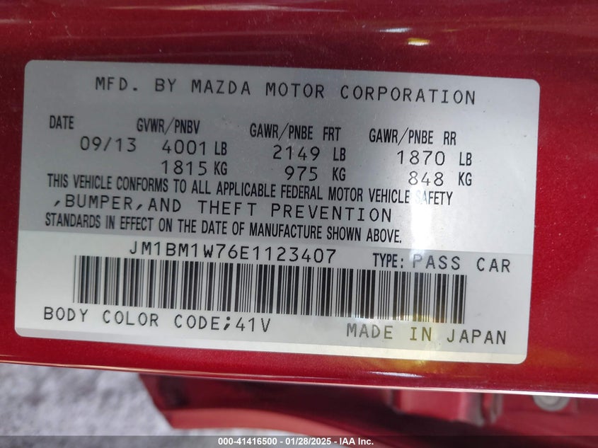 2014 MAZDA MAZDA3 VIN: JM1BM1W76E1123407