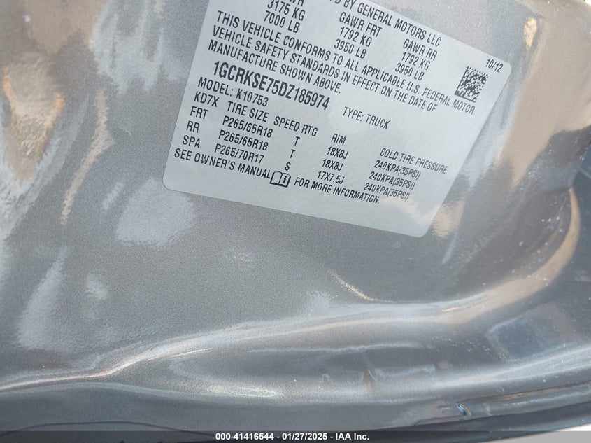 2013 CHEVROLET SILVERADO VIN: 1GCRKSE75DZ185974