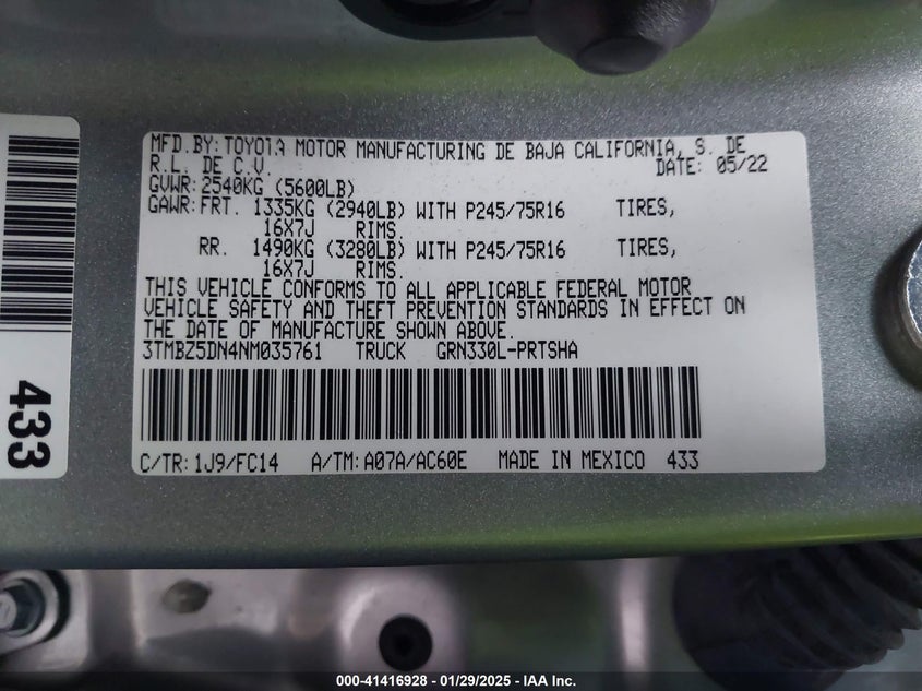 2022 TOYOTA TACOMA SR5 V6 - 3TMBZ5DN4NM035761