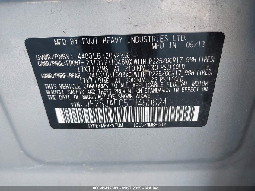 2014 SUBARU FORESTER 2.5I PREMIUM - JF2SJAEC5EH450624