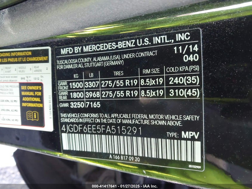 2015 MERCEDES-BENZ GL 450 4MATIC - 4JGDF6EE5FA515291