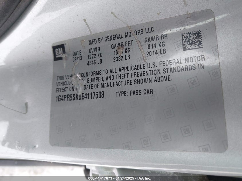2014 BUICK VERANO VIN: 1G4PR5SK0E4117508