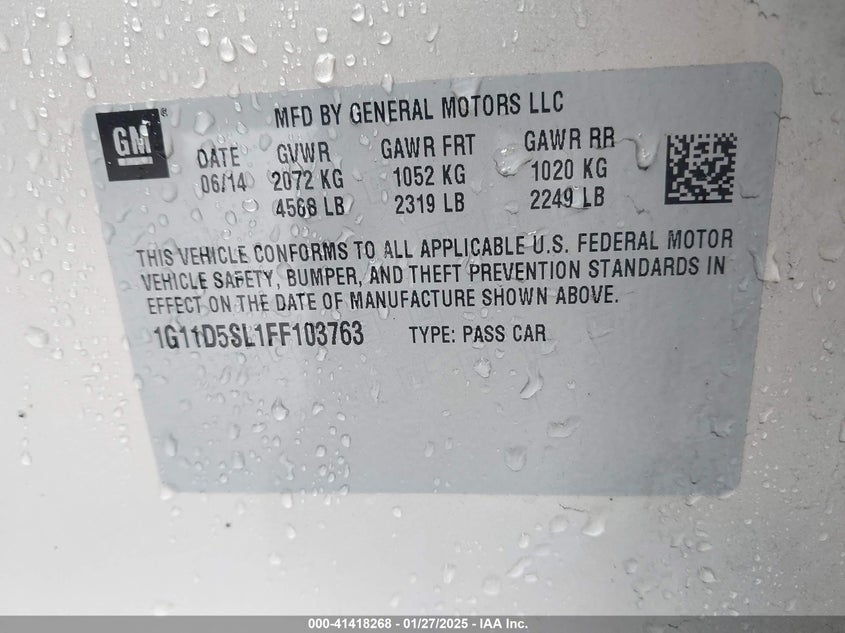 2015 CHEVROLET MALIBU 2LT - 1G11D5SL1FF103763