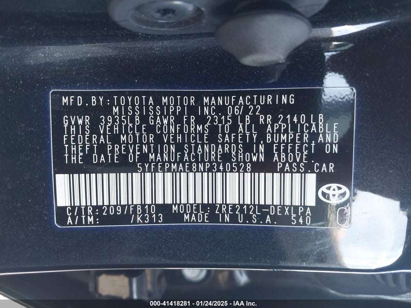 2022 TOYOTA COROLLA LE - 5YFEPMAE8NP340528