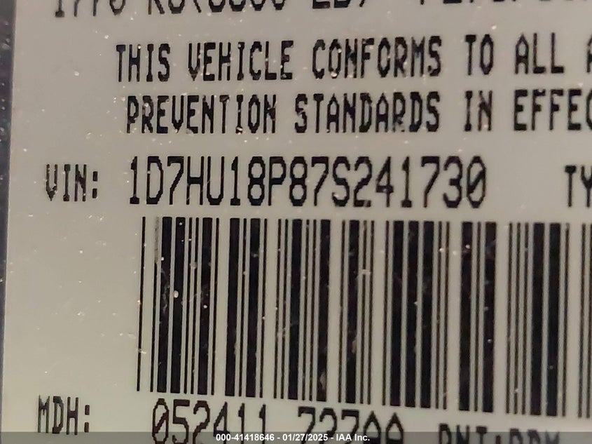 2007 Dodge Ram 1500 Slt/Trx4 Off Road/Sport VIN: 1D7HU18P87S241730 Lot: 41418646