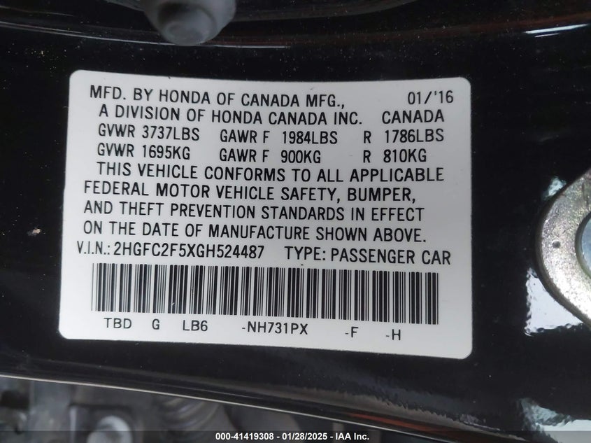 2016 HONDA CIVIC LX - 2HGFC2F5XGH524487