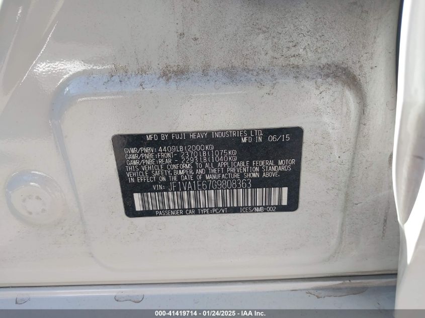 2016 Subaru Wrx VIN: JF1VA1E6769808363 Lot: 41419714