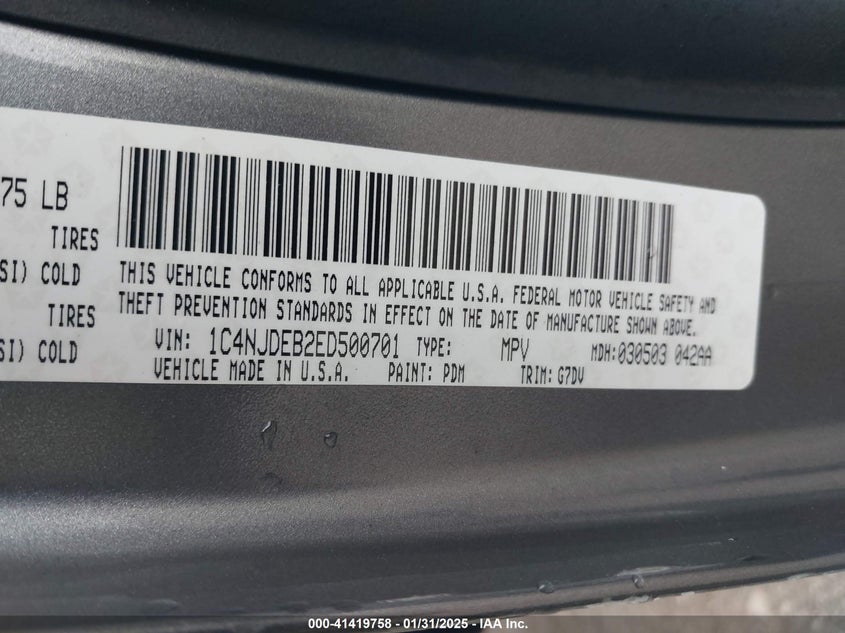 2014 Jeep Compass Latitude VIN: 1C4NJDEB2ED500701 Lot: 41419758