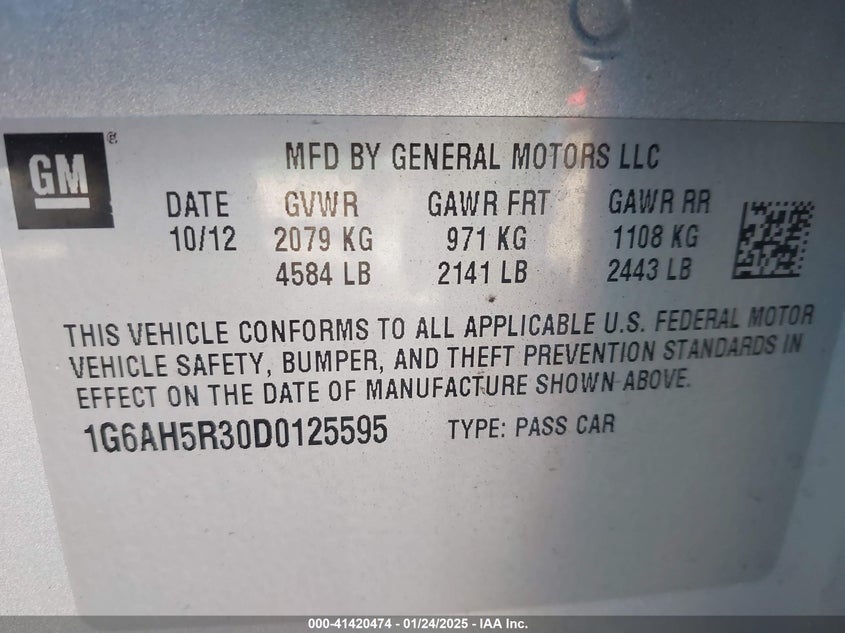 2013 CADILLAC ATS VIN: 1G6AH5R30D0125595