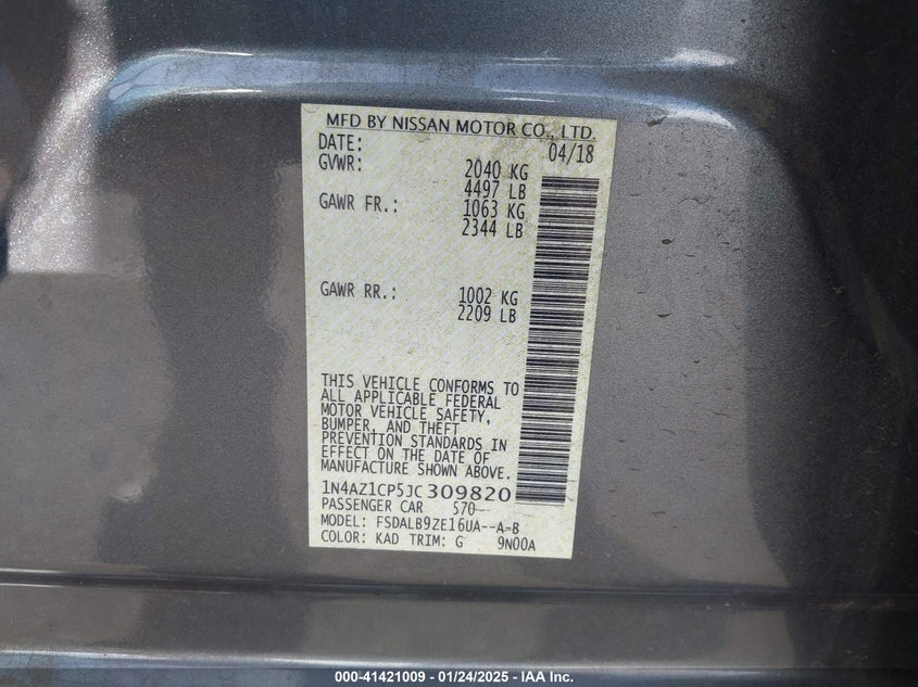 2018 NISSAN LEAF S - 1N4AZ1CP5JC309820