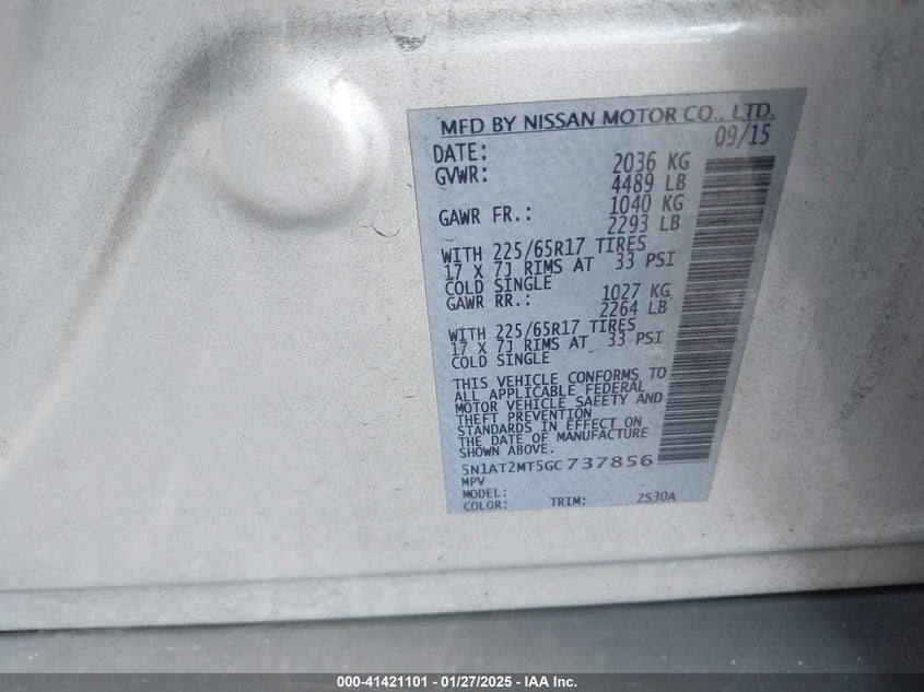 2016 NISSAN ROGUE S/SL/SV - 5N1AT2MT5GC737856