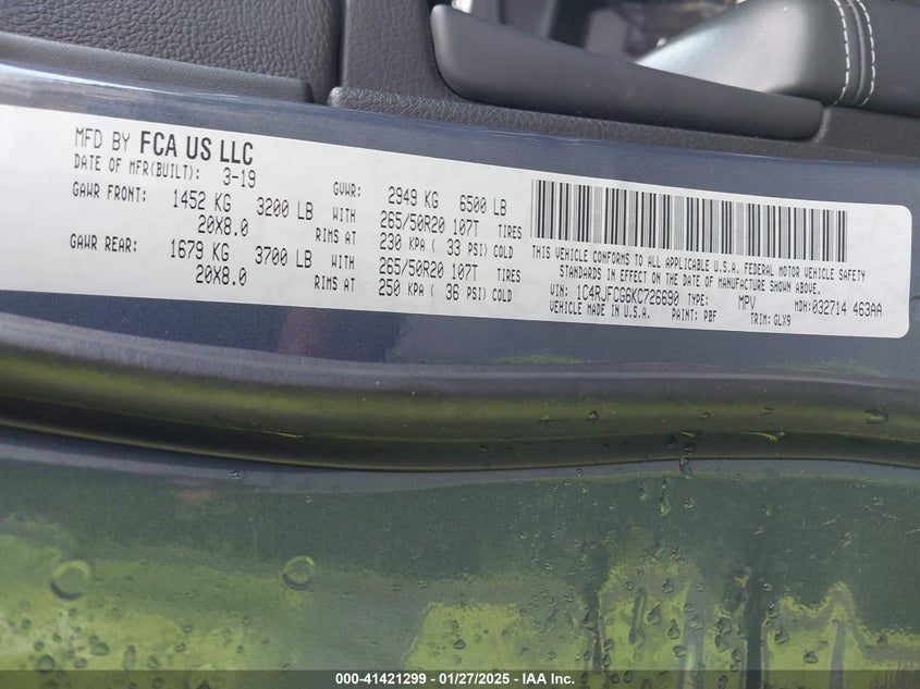 2019 JEEP GRAND CHEROKEE OVERLAND 4X4 - 1C4RJFCG6KC726690