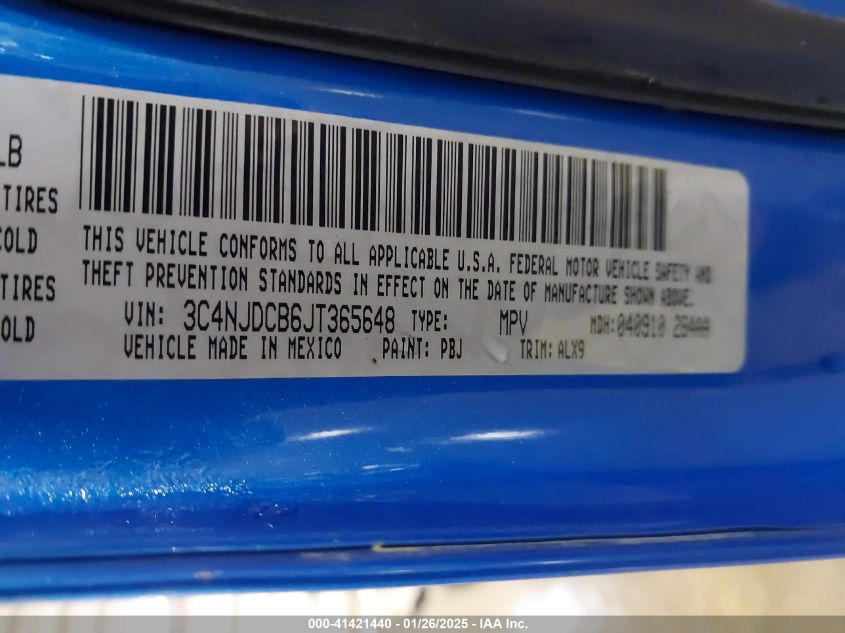 2018 Jeep Compass Limited 4X4 VIN: 3C4NJDCB6JT365648 Lot: 41421440
