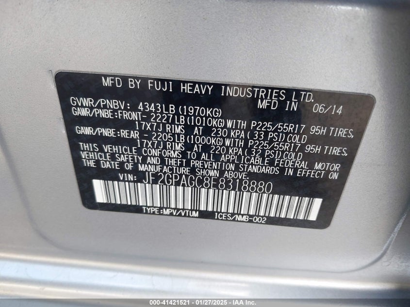 2014 SUBARU XV CROSSTREK 2.0I LIMITED - JF2GPAGC8E8318880