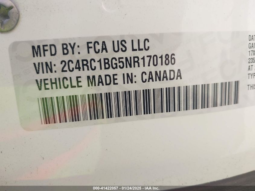 2022 Chrysler Pacifica Touring L VIN: 2C4RC1BG5NR170186 Lot: 41422057