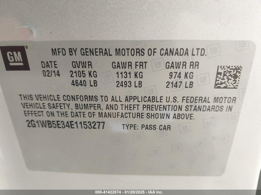 2014 CHEVROLET IMPALA LIMITED LT - 2G1WB5E34E1153277