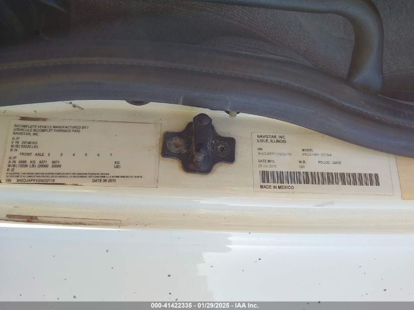 2016 International Prostar VIN: 3HSDJAPR1GN232110 Lot: 41422335