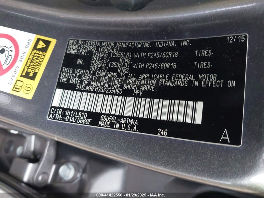 2016 TOYOTA HIGHLANDER XLE V6 - 5TDJKRFH3GS235080