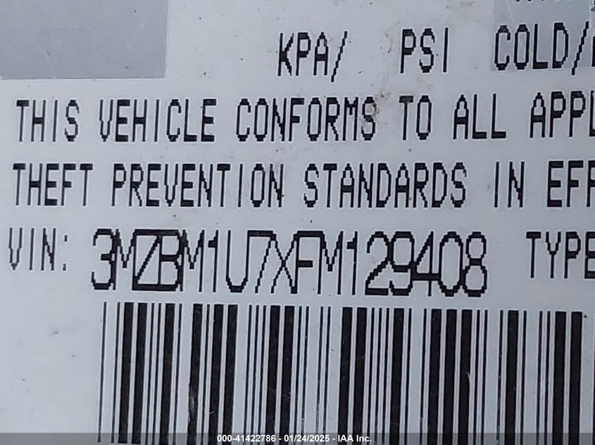 2015 MAZDA MAZDA3 VIN: 3MZBM1U7XFM129408