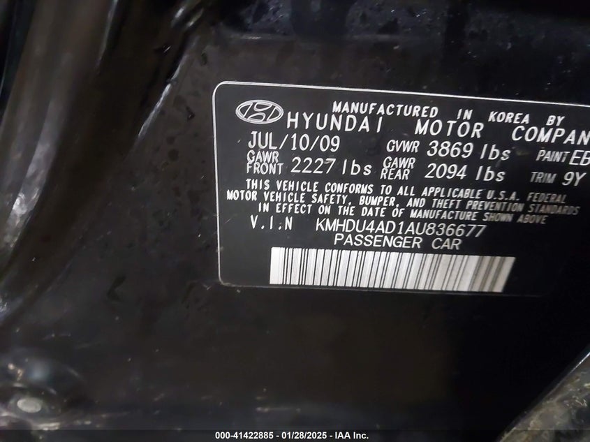 2010 HYUNDAI ELANTRA VIN: KMHDU4AD1AU836677