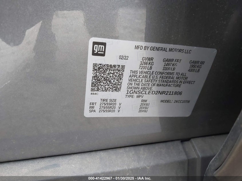 2022 CHEVROLET TAHOE 2WD COMMERCIAL FLEET - 1GNSCLED2NR211806