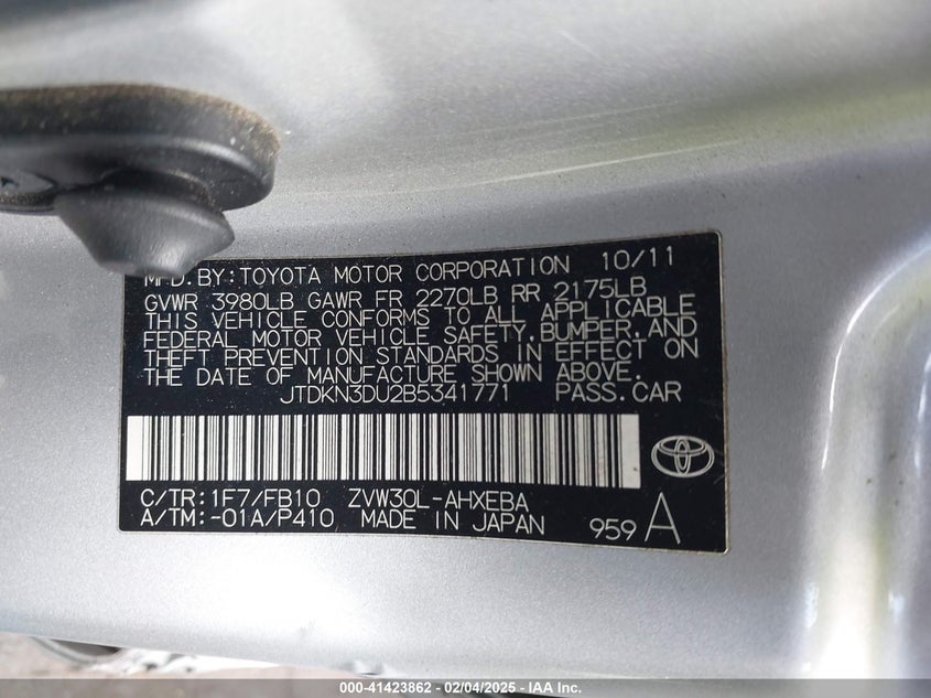 2011 TOYOTA PRIUS VIN: JTDKN3DU2B5341771