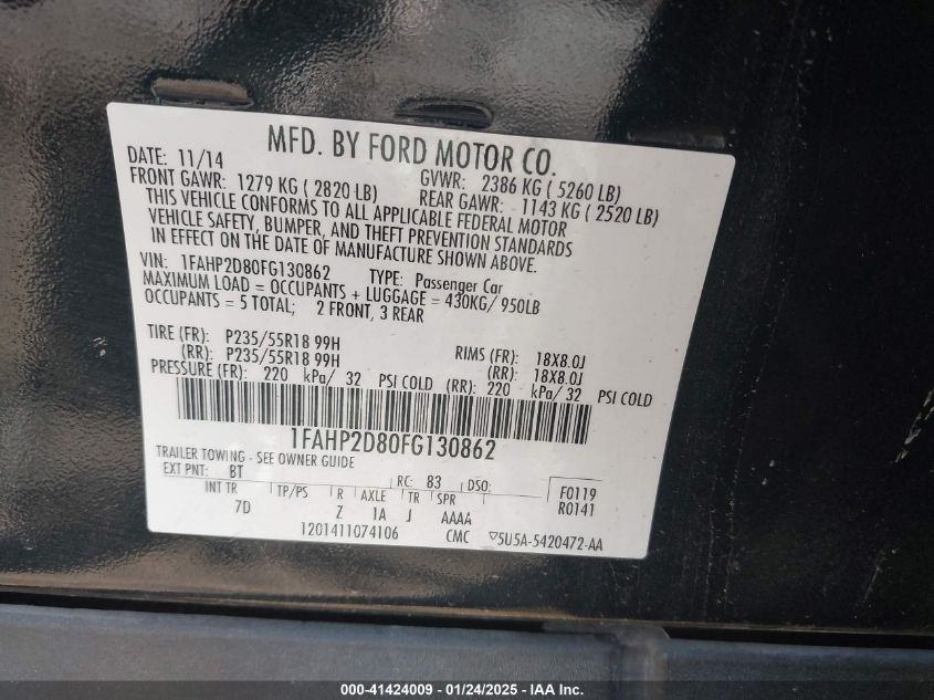 2015 FORD TAURUS SE - 1FAHP2D80FG130862