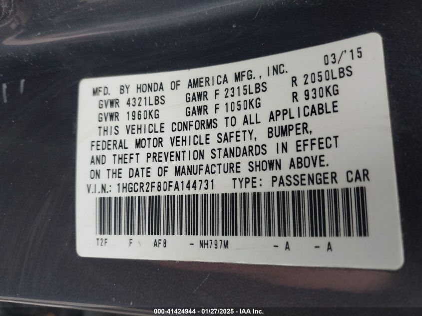 2015 HONDA ACCORD EX-L - 1HGCR2F80FA144731