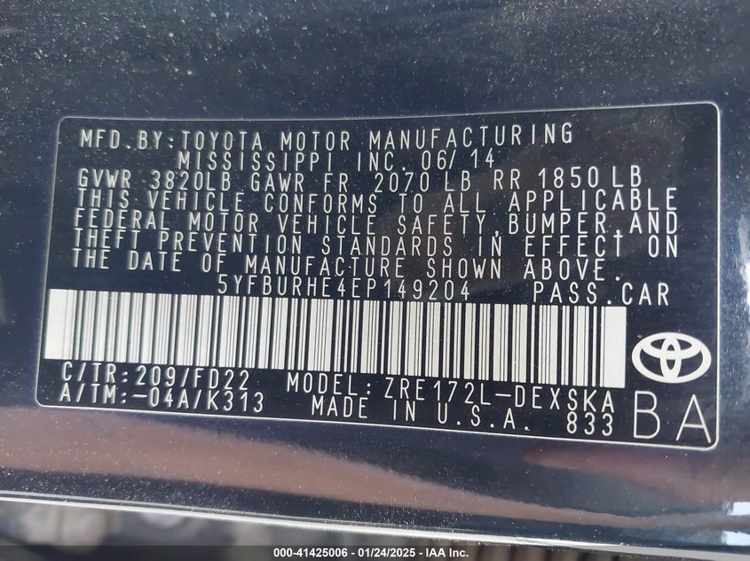 2014 TOYOTA COROLLA S PLUS - 5YFBURHE4EP149204