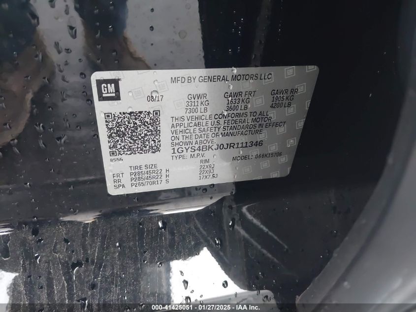 2018 Cadillac Escalade Luxury VIN: 1GYS4BKJ0JR111346 Lot: 41425051