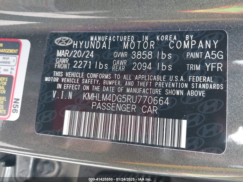 2024 HYUNDAI ELANTRA VIN: KMHLM4DG5RU770664