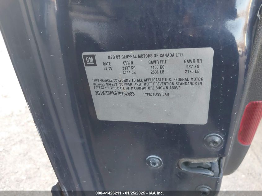 2007 Chevrolet Impala Lt VIN: 2G1WT58K679162583 Lot: 41426211