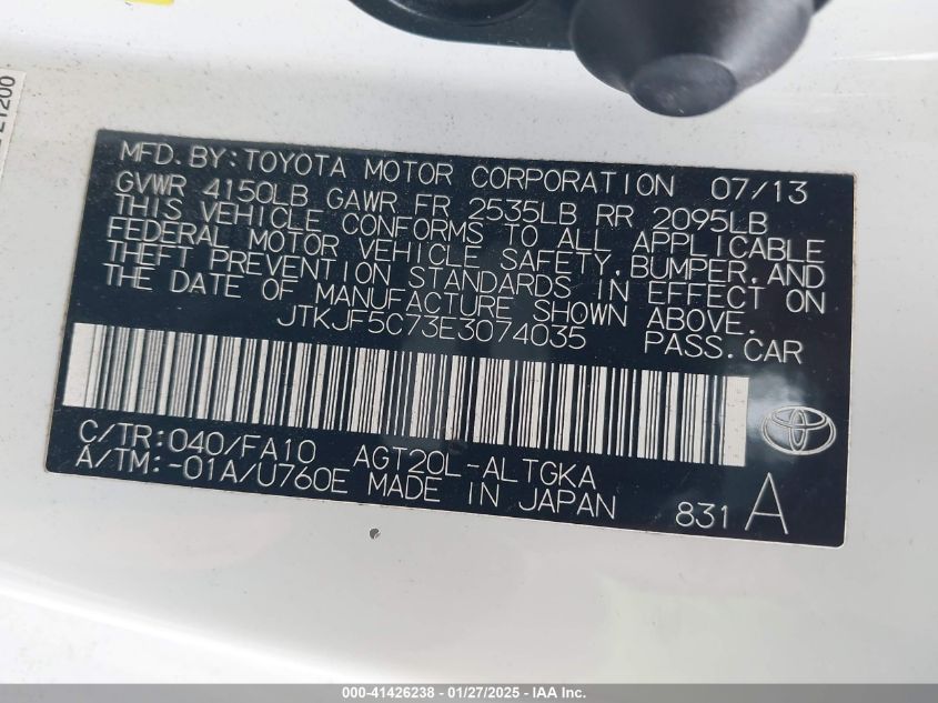 2014 Scion Tc VIN: JTKJF5C73E3074035 Lot: 41426238