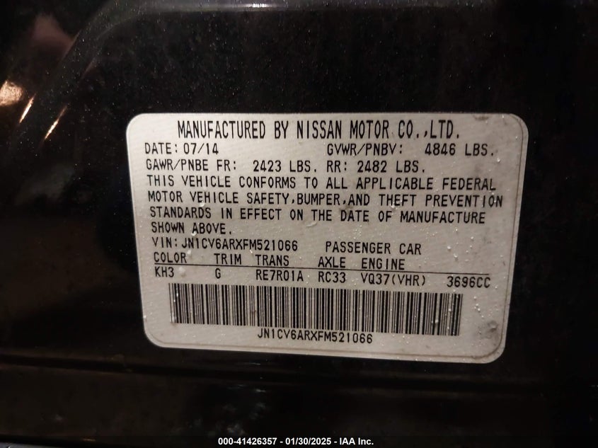 2015 INFINITI Q40 VIN: JN1CV6ARXFM521066