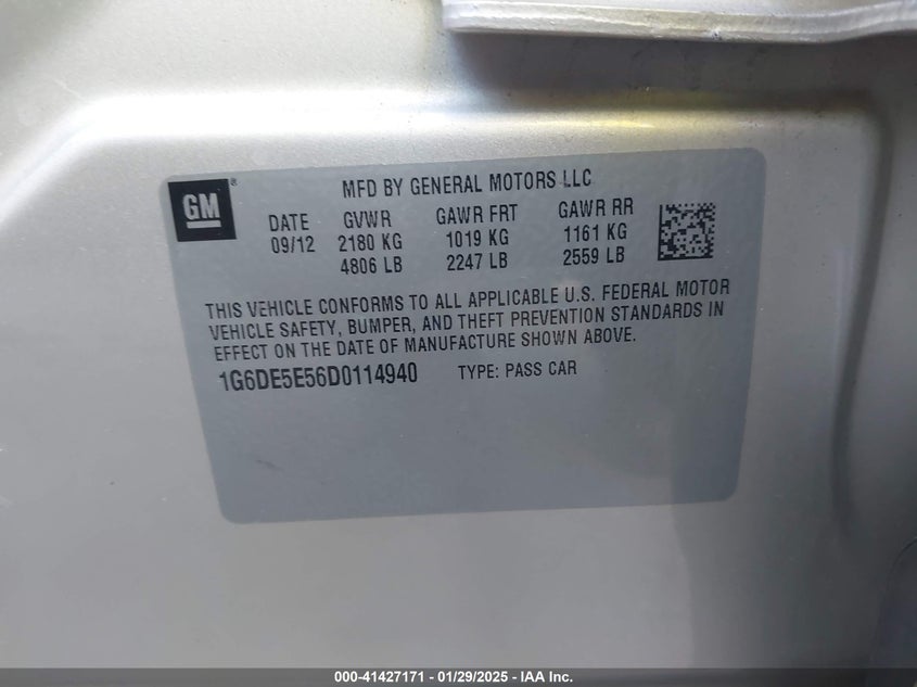 2013 CADILLAC CTS VIN: 1G6DE5E56D0114940