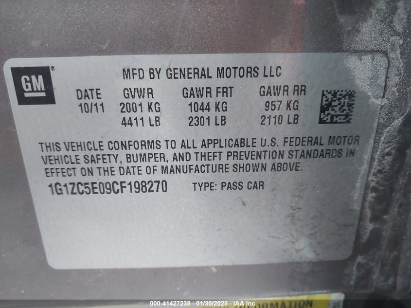 2012 CHEVROLET MALIBU VIN: 1G1ZC5E09CF198270