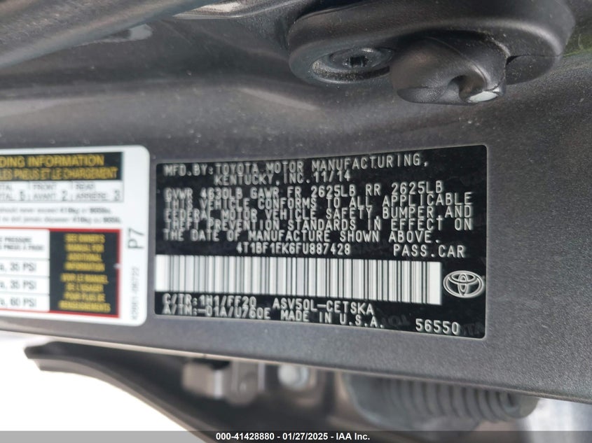 2015 TOYOTA CAMRY VIN: 4T1BF1FK6FU887428