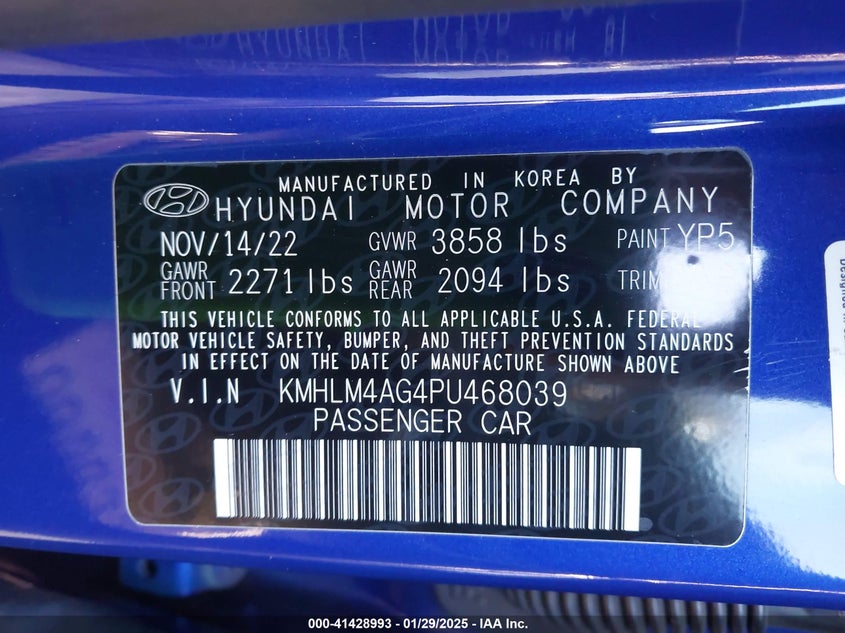 2023 HYUNDAI ELANTRA VIN: KMHLM4AG4PU468039