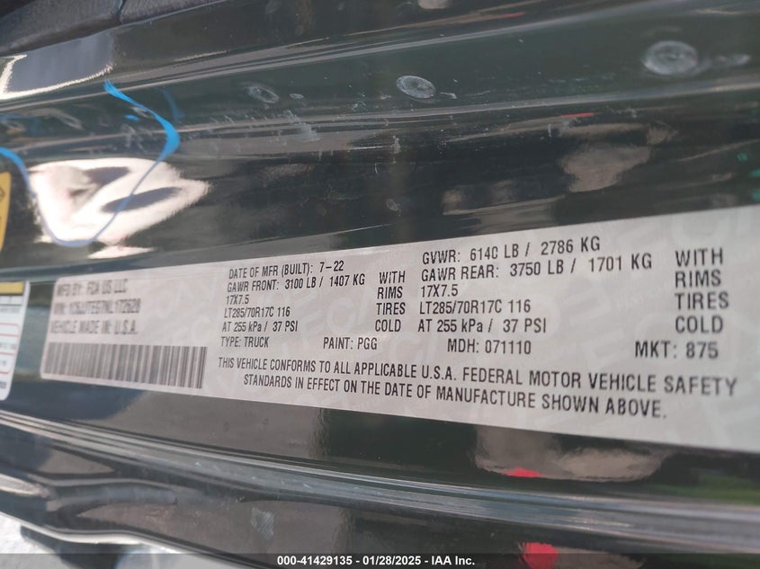 2022 Jeep Gladiator Mojave 4X4 VIN: 1C6JJTEG7NL172628 Lot: 41429135