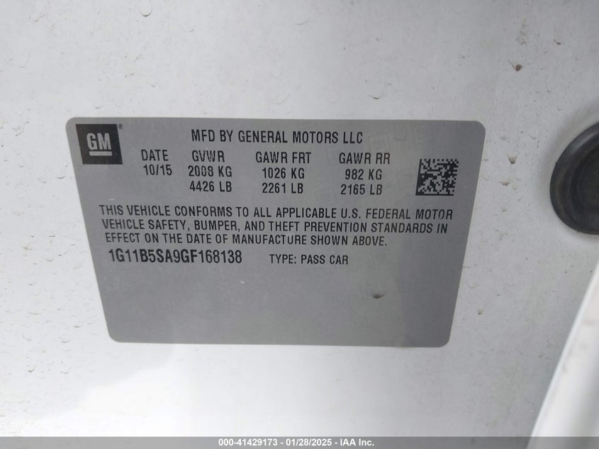 2016 CHEVROLET MALIBU LIMITED LS - 1G11B5SA9GF168138