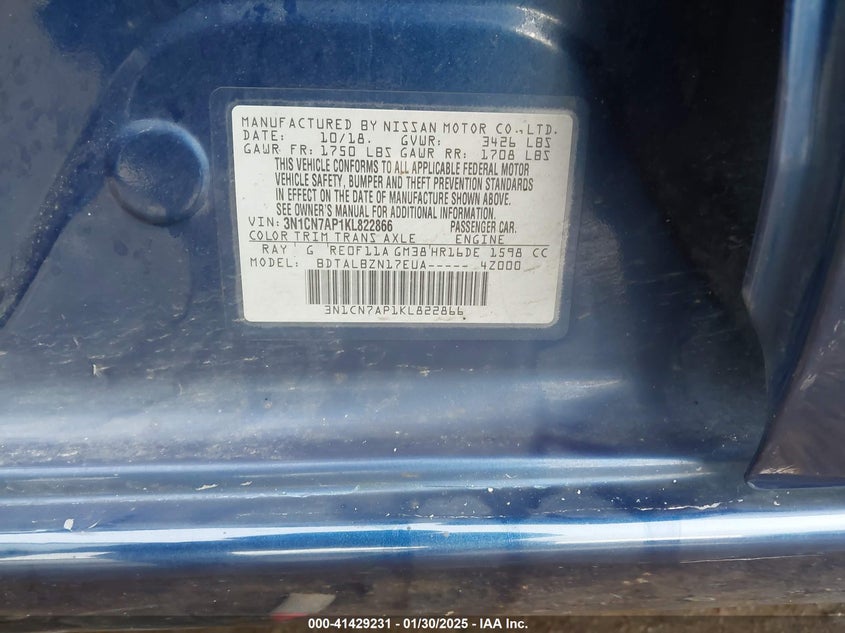 2019 NISSAN VERSA 1.6 SV - 3N1CN7AP1KL822866