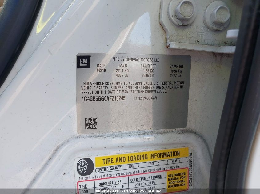 2010 Buick Lacrosse Cx VIN: 1G4GB5GG0AF210245 Lot: 41429915