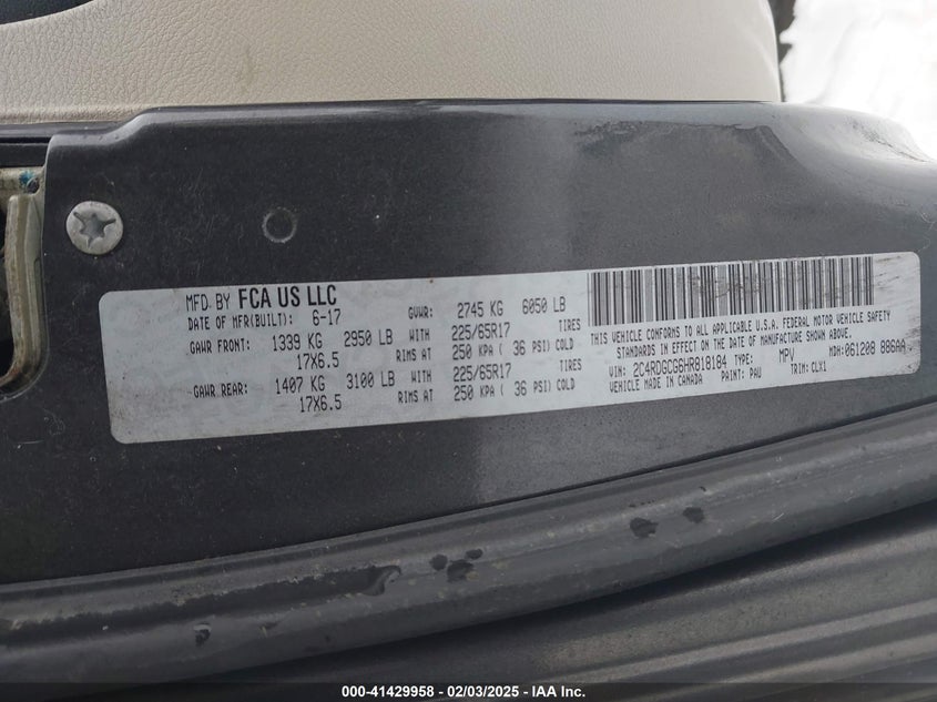 2017 DODGE GRAND CARAVAN SXT - 2C4RDGCG6HR818184