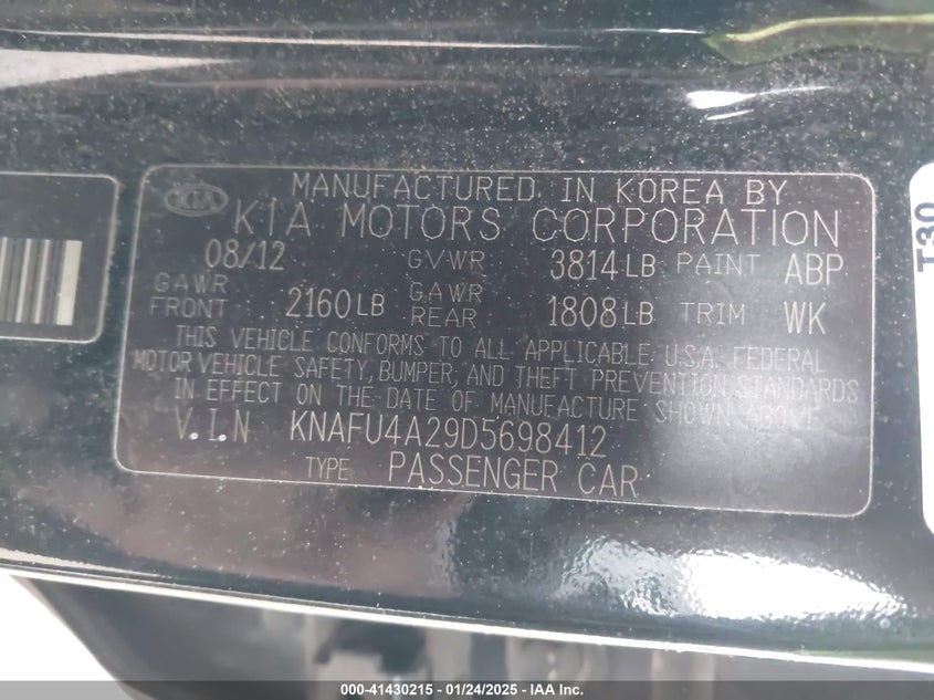 2013 KIA FORTE VIN: KNAFU4A29D5698412