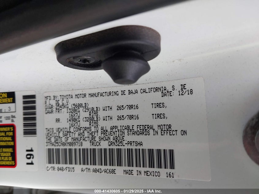 2019 TOYOTA TACOMA VIN: 3TMAZ5CN8KM089718