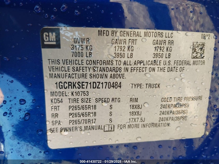 2013 CHEVROLET SILVERADO VIN: 1GCRKSE71DZ170484
